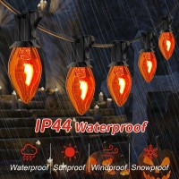 25Ft Halloween Orange Flame String Lights C7 Halloween Decorative String Lights Outdoor With Realistic Orange Red Flame Hangin