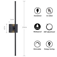 Kartoosh Modern Wall Sconces Set Of Two, Dimmable Hardwired Wall Sconces, 350 Rotate, Led Matte Black Wall Light Fixtures, 3000K Warm Light Wall Lamp For Bathroom, Living Room, 27.8 Inch (2 Pack)