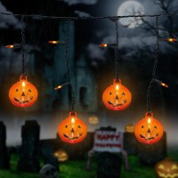 Halloween Pumpkin Lights 7Ft 25 Lights Halloween Curtain String Lights With 10 Orange Clear Pumpkins Plug In Waterpoof Ul List