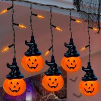 Halloween Pumpkin Decoration String Lights 7Ft Wizard Hat Pumkin Lights With 10 Cute Pumpkin Lights And 15 Orange Mini Lights