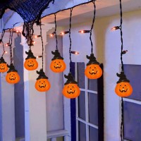 Halloween Pumpkin Decoration String Lights 7Ft Wizard Hat Pumkin Lights With 10 Cute Pumpkin Lights And 15 Orange Mini Lights