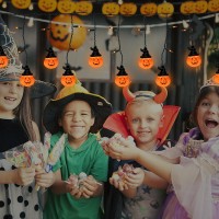 Halloween Pumpkin Decoration String Lights 7Ft Wizard Hat Pumkin Lights With 10 Cute Pumpkin Lights And 15 Orange Mini Lights