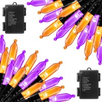 Halloween Orange Purple Outdoor Lights,17.8 Feet 50 Led Christmas Lights With 8 Modes,Waterproof Mini String Lights Battery Operated For Outdoor Indoor Use, Xmas Halloween Tree Holiday Party Patio