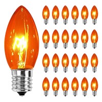 25 Pack C9 Clear Orange Incandescent Light Bulbs C9 Replacement Light Bulbs For Halloween Outdoor String Light Patio Lights C