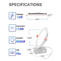 6 Inch Ultrathin Led Recessed Lighting With Junction Box 3000K Warm White Canless Wafer Downlight 12W110W Eqv Dimmable Led