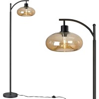 Danggeoi Industrial Floor Lamp, Modern Standing Light With Handblown Glass Shade, Tall Pole Farmhouse Corner Light For Living Room Bedroom Office, 3Color Bulb Included (Amber)