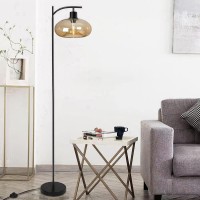 Danggeoi Industrial Floor Lamp, Modern Standing Light With Handblown Glass Shade, Tall Pole Farmhouse Corner Light For Living Room Bedroom Office, 3Color Bulb Included (Amber)