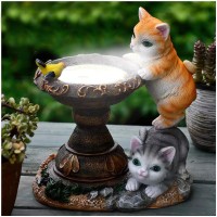 Bygytyo Resin Cat Solar Light Cute Cat Garden Statue Garden Yard Light Outdoor Solar Animal Resin Statue Creative Craft Decoration Artistic Decorative Lawn Yard Housewarming Gift