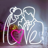 Deco Neon Light Sign 21 X 20 Inches Groom And Bride Image Neon Sign For Wedding Party Bedroom Art Wall Decor Light, Dimmable Led Neon Light Sign (Groom Bride)