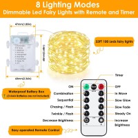 Mlambert 3 Pack 33Ft Fairy Lights Battery Operated With Remote And Timer, Waterproof Dimmable 8 Modes 100 Leds Twinkle Lights For Indoor Outdoor Decor