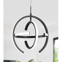 Qs Modern Led Chandelier Black Round Globe Hanging Pendant Light For Entryway Kitchen Island Dining Room Living Room Stairway