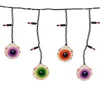 Halloween Eyeball String Lights 7Ft Eyeball Decorative String Lights With 10 Eyeball Lights And 15 Purple Mini Lights Colorful