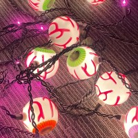 Halloween Eyeball String Lights 7Ft Eyeball Decorative String Lights With 10 Eyeball Lights And 15 Purple Mini Lights Colorful