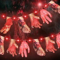 Halloween Red Led Lights With Hands And Feet Hanging Banner Cards 98 Ft 30 Led 2 Modes Battery Halloween Lights For Halloween P