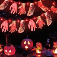 Halloween Red Led Lights With Hands And Feet Hanging Banner Cards 98 Ft 30 Led 2 Modes Battery Halloween Lights For Halloween P