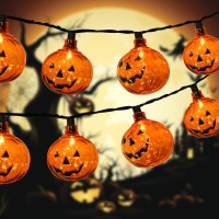 Sotopoo 85Ft Halloween Lights Pumpkin String Lights With 10 Smiling Jack O Lantern Pumpkin Lights For Home Room Halloween Part