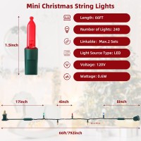 Christmas Lights, 240 Count 66 Ft Led Mini Christmas Tree Lights, Waterproof Christmas String Lights With Green Wire For Patio Holiday Party, Ul Approved For Indoor Outdoor Decoration, Warm White