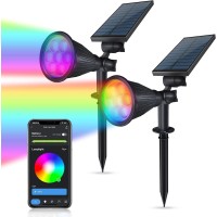 Hellymoon Rgb Solar Spotlight, Landscape Solar Powered Outdoor Lights App Control 2.4Ghz Wifi, 2000Mah Battery Smart Solar Spot Lights, Auto On/Off Ip65 Waterproof Light For Pathway/Garden/Pool