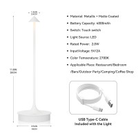 Jicai Cordless Table Lamp Rechargeable, 4000Mah Led Touch Table Lamp, Battery Operated Desk Lamp, Dimmable Portable Outdoor Waterproof Table Light For Restaurants/Bars/Outdoor(1Pc, White)