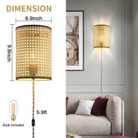 Xininsun Wall Sconces Set Of Two Plug In Wall Sconces Rattan Lampshade Wall Lamp With Plug In Cord And Dimmable Switch Wall Lig