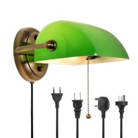 Firvre Green Glass Bankers Wall Sconces Traditional European Vintage Classic Wall Lamp With Adjustable Retro Lampshade And Plug In Switch For Bedroom Corridor Library