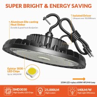 Shinewoo Led High Bay Light 150W 21 000Lm 5000K Daylight 600W Mhhps Equivalent With Us Plug 5 Cable Waterproof Ufo Commercial W