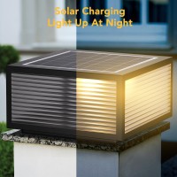 Post Cap Lights Solar Powered, 30Cm Metal&Glass Solar Lights For Pillars, Modern Outdoor Post Lights Ip65 Waterproof, Pillar Lights Warm And Cold Led Light For Patio Garden Decor(1Pack)