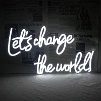 Horseneon Lets Change The World Neon Led Sign White Neon Signs For Wall Decor Neon Lights Signs With Usb Powered For Bedroom