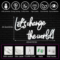 Horseneon Lets Change The World Neon Led Sign White Neon Signs For Wall Decor Neon Lights Signs With Usb Powered For Bedroom