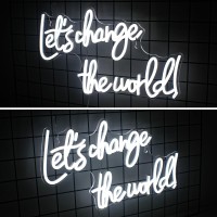 Horseneon Lets Change The World Neon Led Sign White Neon Signs For Wall Decor Neon Lights Signs With Usb Powered For Bedroom