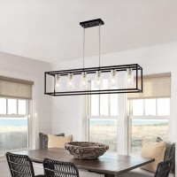 Hccz 6 Lights Modern Dining Room Light Fixtures Over Table Black Brushed Nickel Farmhouse Chandeliers Rectangular Pendent Ligh