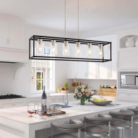 Hccz 6 Lights Modern Dining Room Light Fixtures Over Table Black Brushed Nickel Farmhouse Chandeliers Rectangular Pendent Ligh