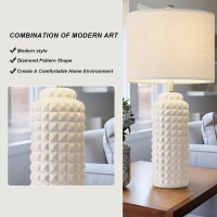 Gsafava 245 Modern Ceramic Table Lamp Set Of 2 Dark Grey Diamond Pattern Bedside Lamp Tall Nightstand Lamp Farmhouse End Tab