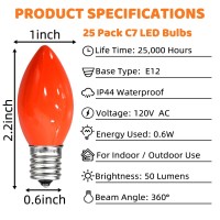 Sotopoo Ceramic Orange Led Light Bulb 25 Pack C7 Orange Light Bulbs E12 Led Light Bulbs Perfect As Christmas Halloween Indoor