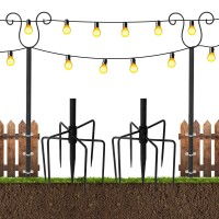 2 Pack Birdfeeder Pole For Outdoor,9Ft Metal Garden Plant Poles For Outside Hanging String Lights,Metal Poles Stand With 7-Prong Forks For Birdfeeder Backyard Deck Fence Party Wedding Festival Use