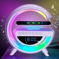 Zoopeen Wireless Charger Atmosphere Lamp With Bluetooth Speaker Alarm Clock Night Light 15W Wireless Charger Speaker For Bedside