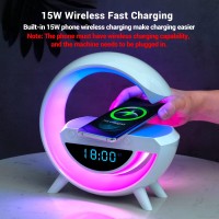 Zoopeen Wireless Charger Atmosphere Lamp With Bluetooth Speaker Alarm Clock Night Light 15W Wireless Charger Speaker For Bedside