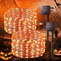 Beewin 2 Pack Orange Solar Fairy Lights Outdooreach 33Ft 100 Led Solar Powered Halloween String Lightswaterproof Copper Wire T