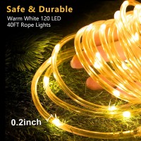 Bebrant Led Rope Lights Battery Operated String Lights40Ft 120 Leds 8 Modes Outdoor Waterproof Fairy Lights Dimmabletimer With