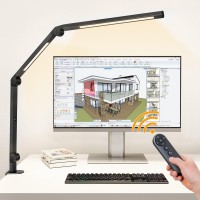 Eppiebasic Led Desk Lamp With Clamp,?Dual Light Source? Desk Lamps For Home Office, Dimmable & 4-Color Modes Desk Light With Remote, Office Lighting With Memory & Timer For Monitor Study Reading