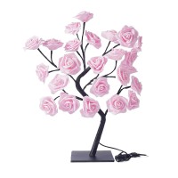 Rxmori Led Simulation Rose Tree Lamp, 24 Led Rose Table Lamp, Romantic Flower Night Light, Usb Charge Flower Desk Lamp Night Light For Home Decor(Pink)