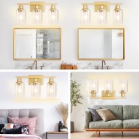 3Light Gold Bathroom Light Fixtures Brushed Brass Vanity Light Fixture Modern Bath Wall Sconce Lighting Wall Mount Light Over