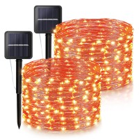 Woohaha Solar Halloween Lights Outdoor2 Pack Each 33Ft 100Led Orange Halloween Lightscopper Wire Solar Powered Fairy String Li