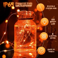 Woohaha Solar Halloween Lights Outdoor2 Pack Each 33Ft 100Led Orange Halloween Lightscopper Wire Solar Powered Fairy String Li