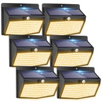 [138 Led/6 Packs] Solar Outdoor Motion Sensor Lights With 3 Lighting Modes Wireless Solar Wall Lights Waterproof Solar Security Powered Lights For Garden Fence Yard Deck Garage, Warm White