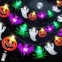 Timer 2 Pack Halloween Lights Total 23Ft 60 Led Pumpkin Bat Spider Ghost Halloween String Lights Battery Operated 8 Modes Wat