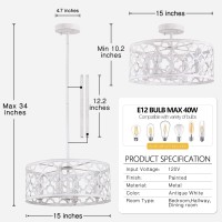 Bargeni Farmhouse Chandelier 15 Inch Rustic Ceiling Light Fixture Antique White Finish 4Light Dining Room Light Fixture For Kit