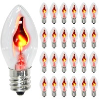 Sotopoo 25 Pack Flickering Flame Light Bulbs C7 Repalcement Bulbs E12 Flickering Flame Bulb Clear Glass Flame Shaped For Ch