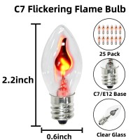 Sotopoo 25 Pack Flickering Flame Light Bulbs C7 Repalcement Bulbs E12 Flickering Flame Bulb Clear Glass Flame Shaped For Ch