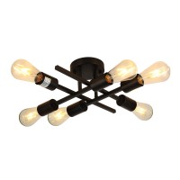 Wilon Black Flush Mount Ceiling Light Farmhouse Kitchen Lighting Fixtures Ceiling Mount 6Light Industrial Semi Flush Sputnik